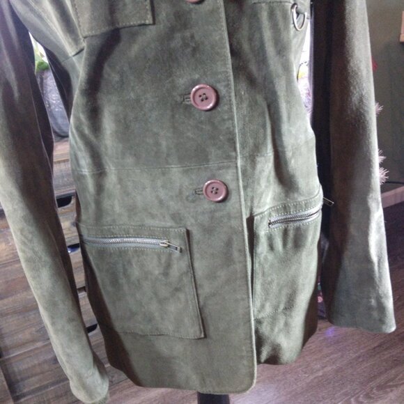 Pretty Face Olive/Army Green Suede Button Front Jacket/Coat Size Small - Picture 5 of 12